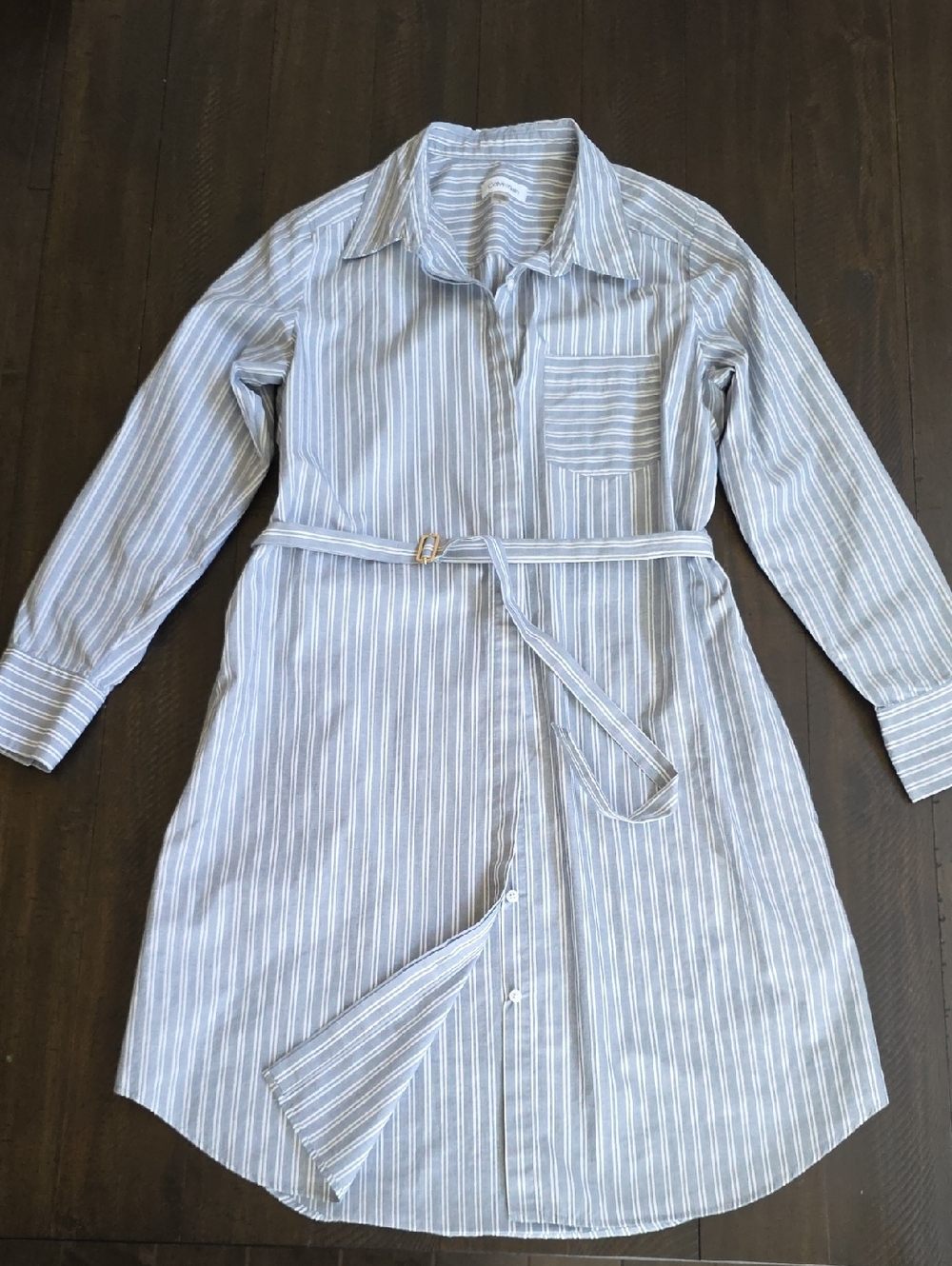 Calvin Klein Gray White Striped Shirt Poplin Cotton Dress Office Sz 10